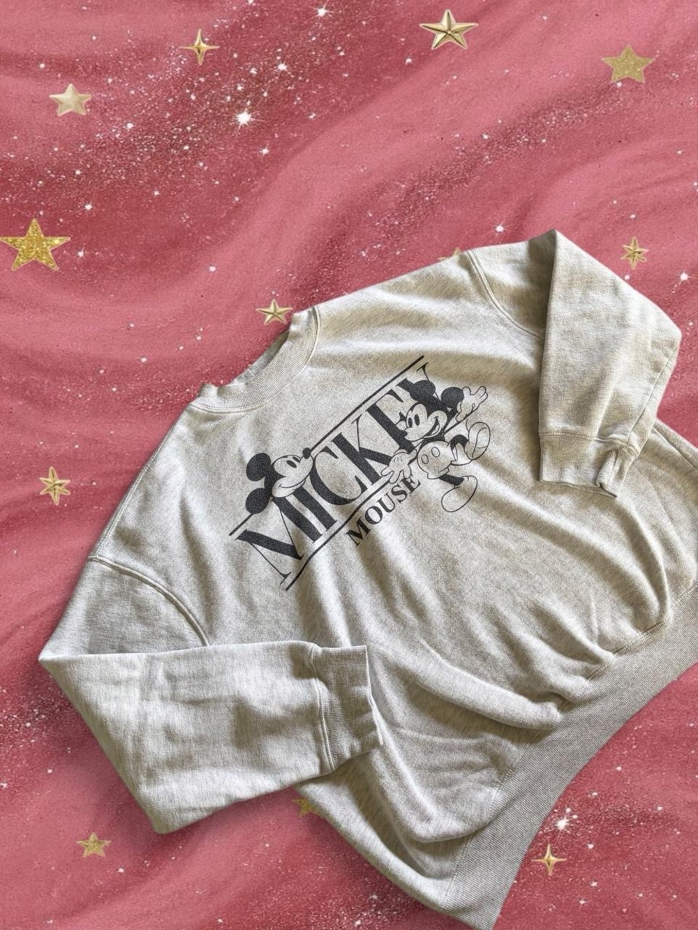 Disney Mickey Mouse Crewneck Sweatshirt - Light Gray with Black Graphic